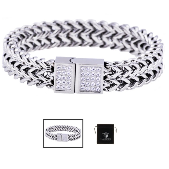 Mens Stainless SteelBracelet With Cubic Zirconia BLACKJACK